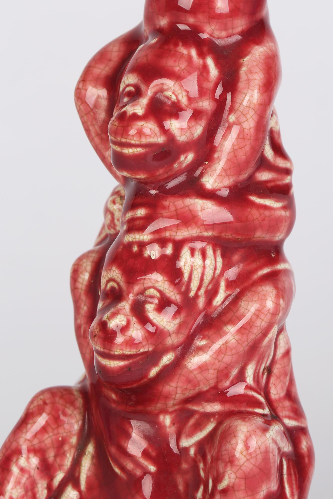 Minton Aesthetic Movement Plum Red Glazed Art Pottery Monkey Candlestick For Sale 7