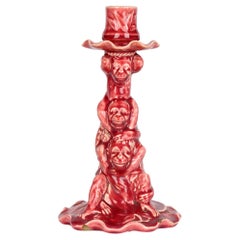 Minton Aesthetic Movement Plum Red Glazed Art Pottery Monkey Candlestick