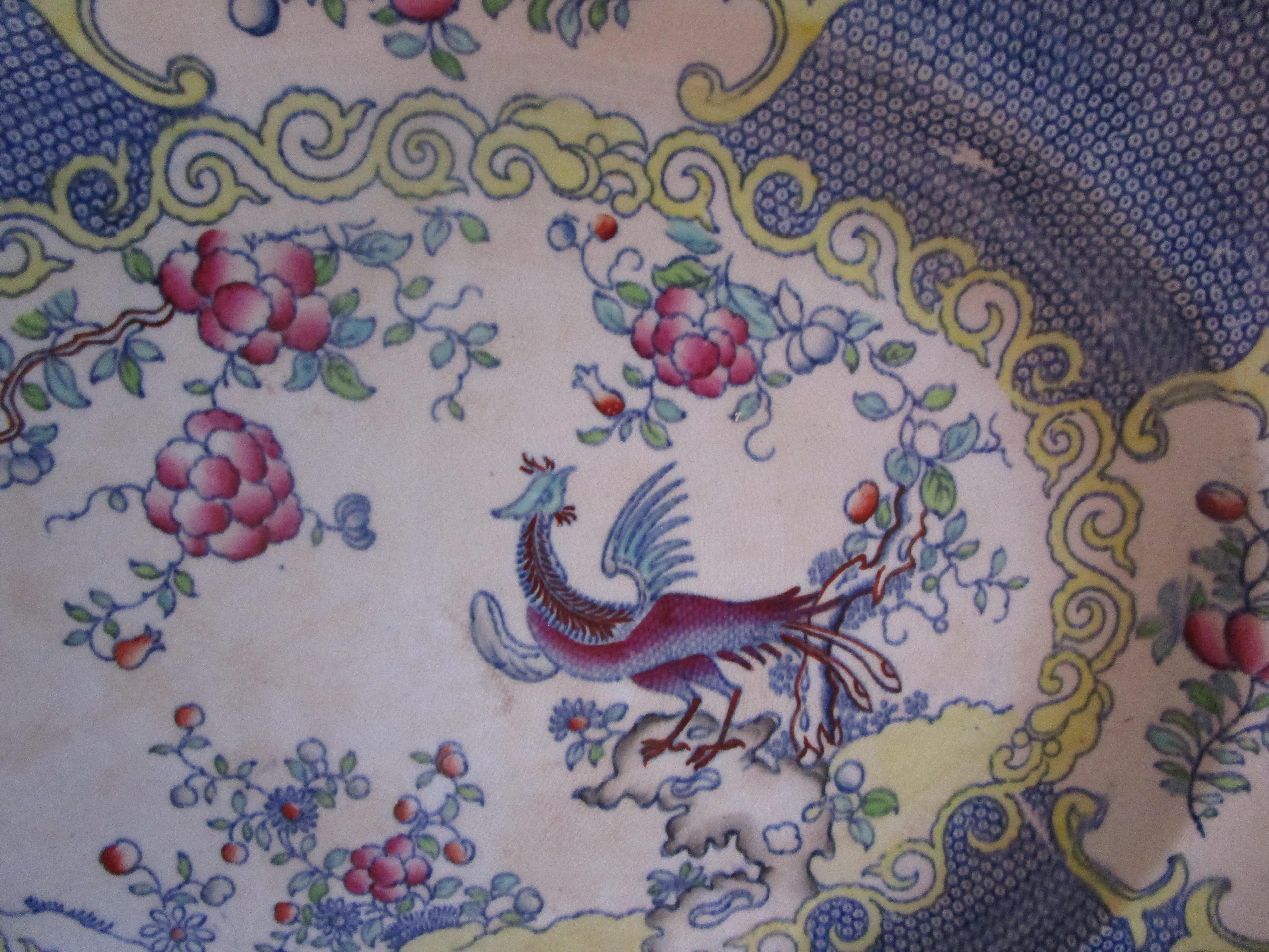 English Minton Antique Royal Blue Cuckoo Cockatrice Oval Platter For Sale