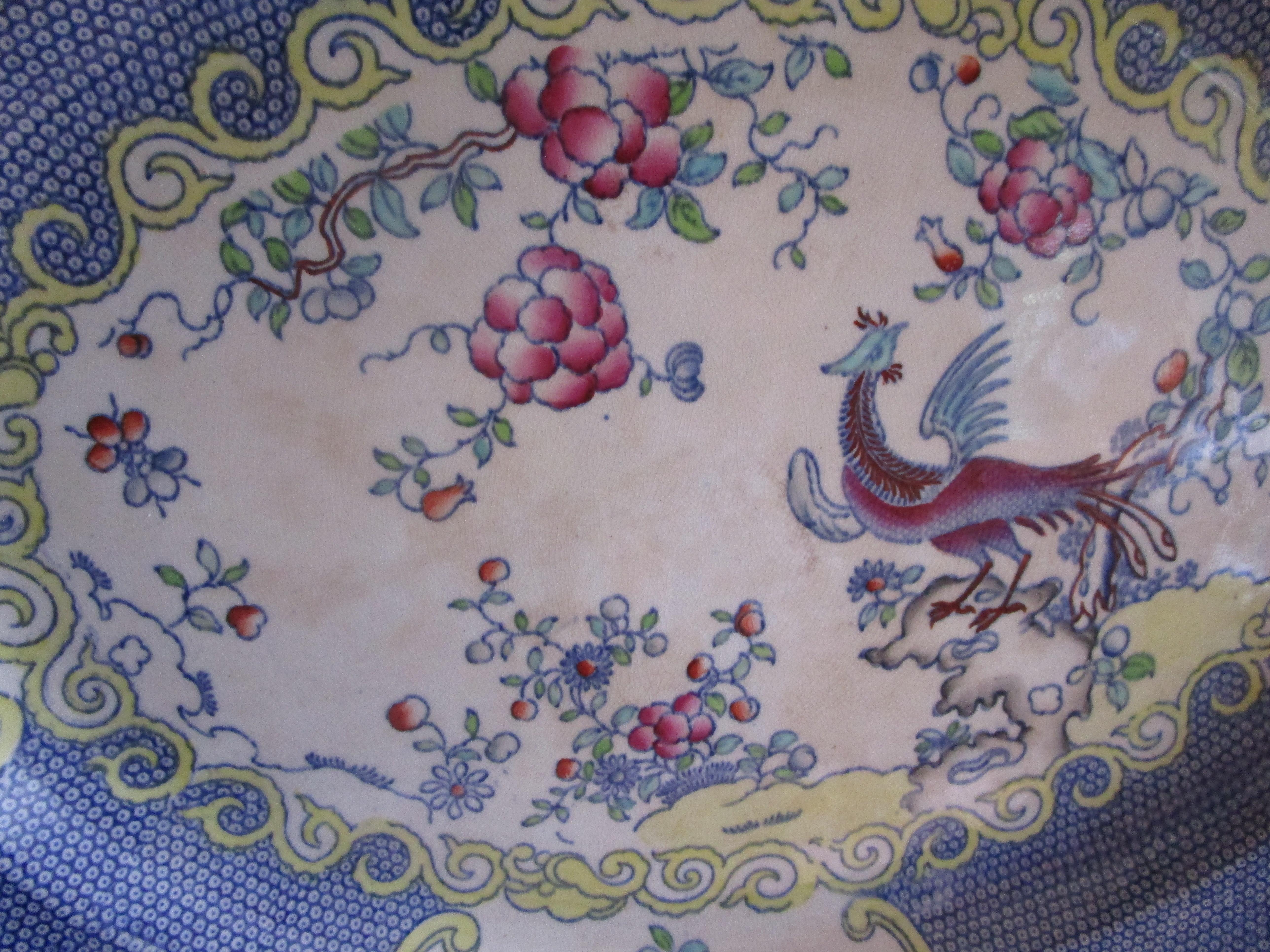 Hand-Painted Minton Antique Royal Blue Cuckoo Cockatrice Oval Platter For Sale