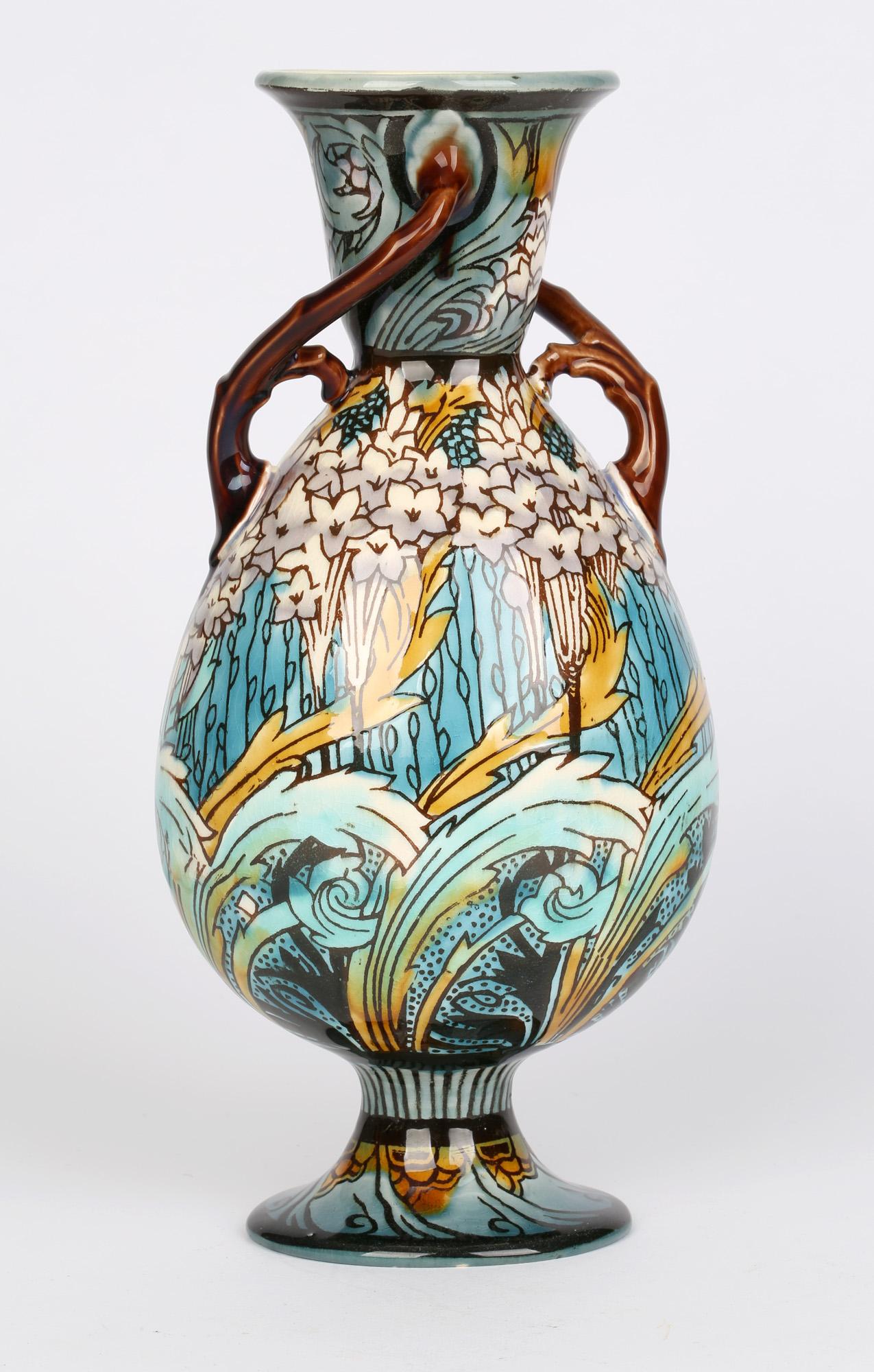 Minton Art Nouveau Floral Decorated Twin Handled Vase 2
