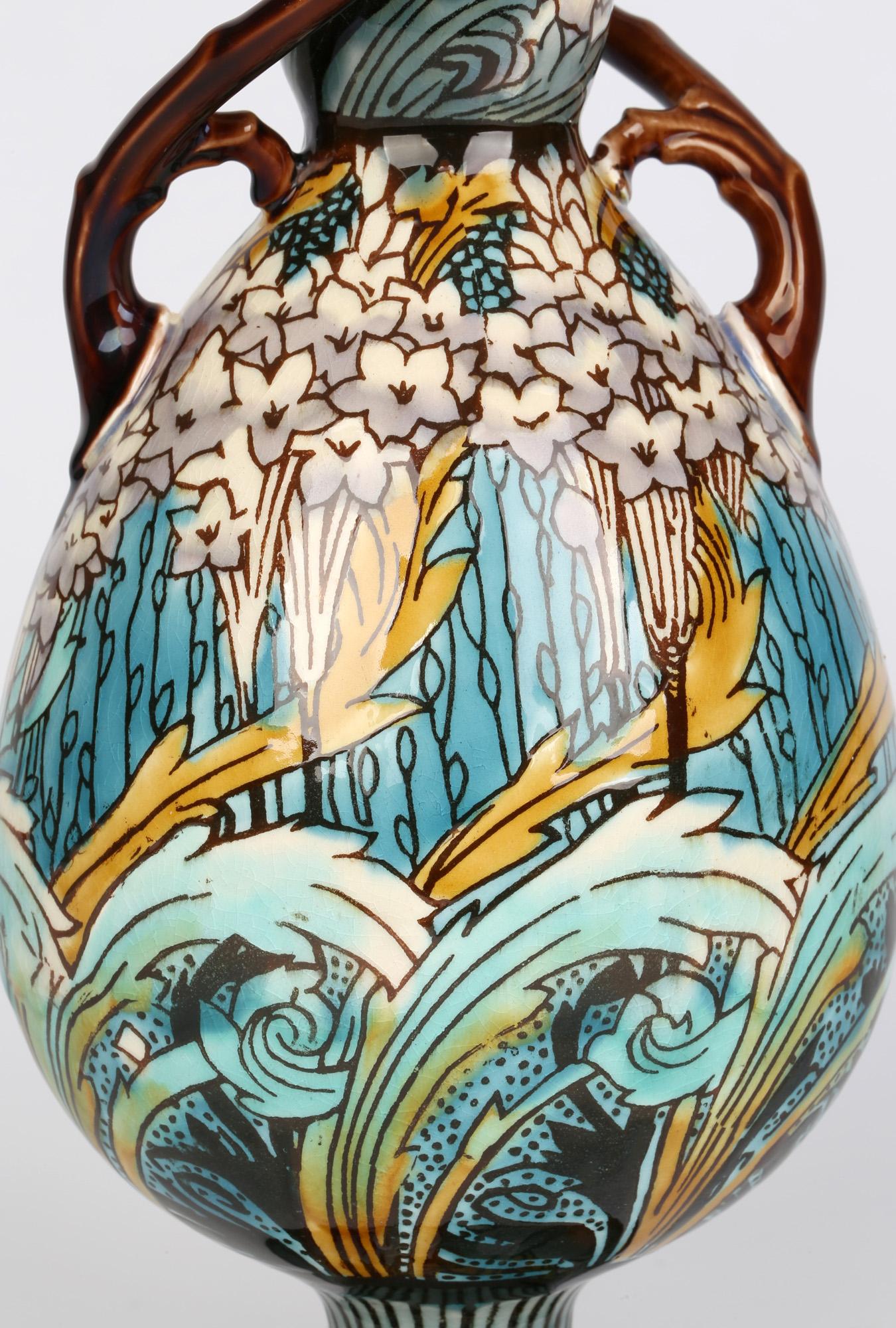 Minton Art Nouveau Floral Decorated Twin Handled Vase 3