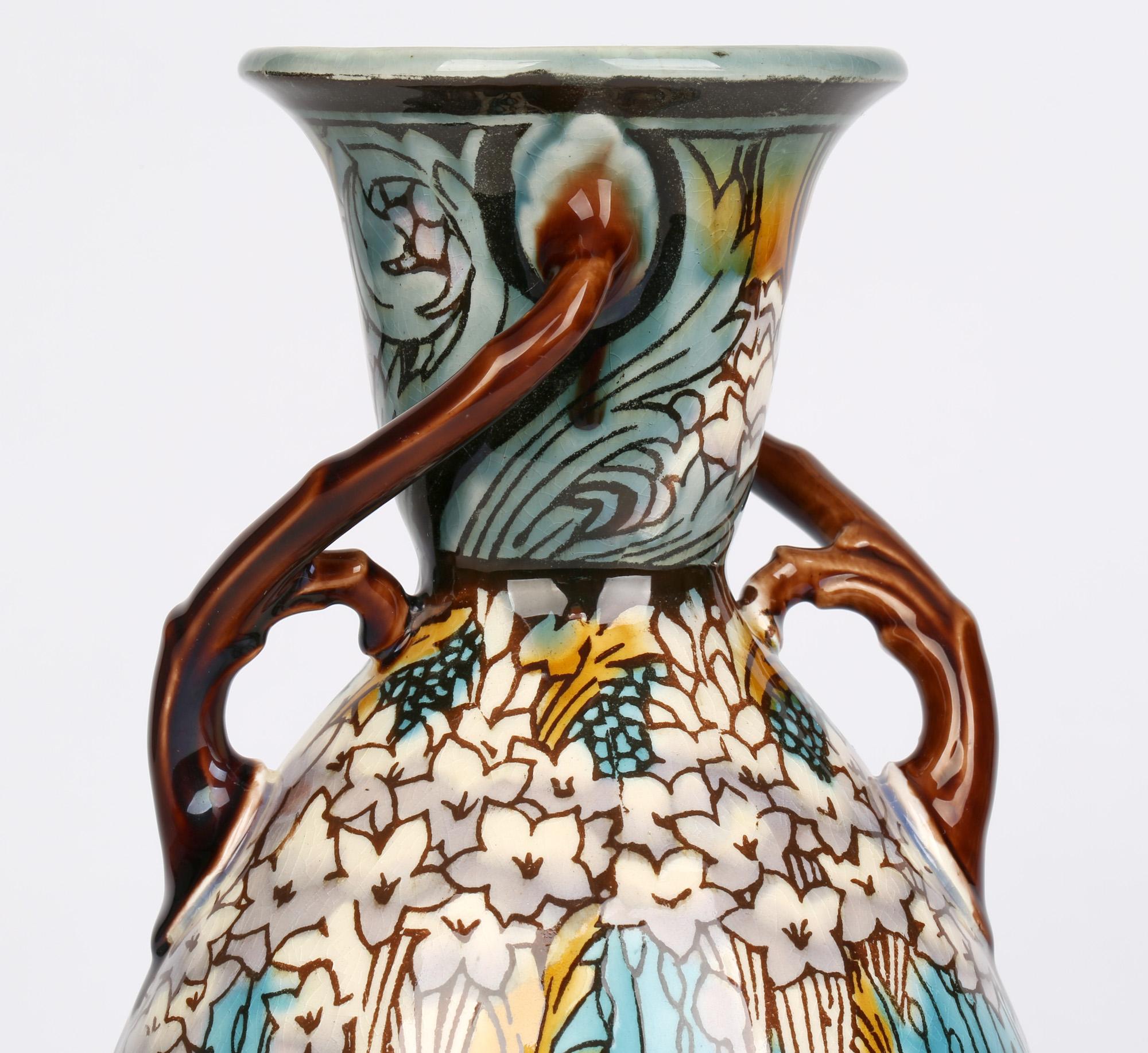 Minton Art Nouveau Floral Decorated Twin Handled Vase 4