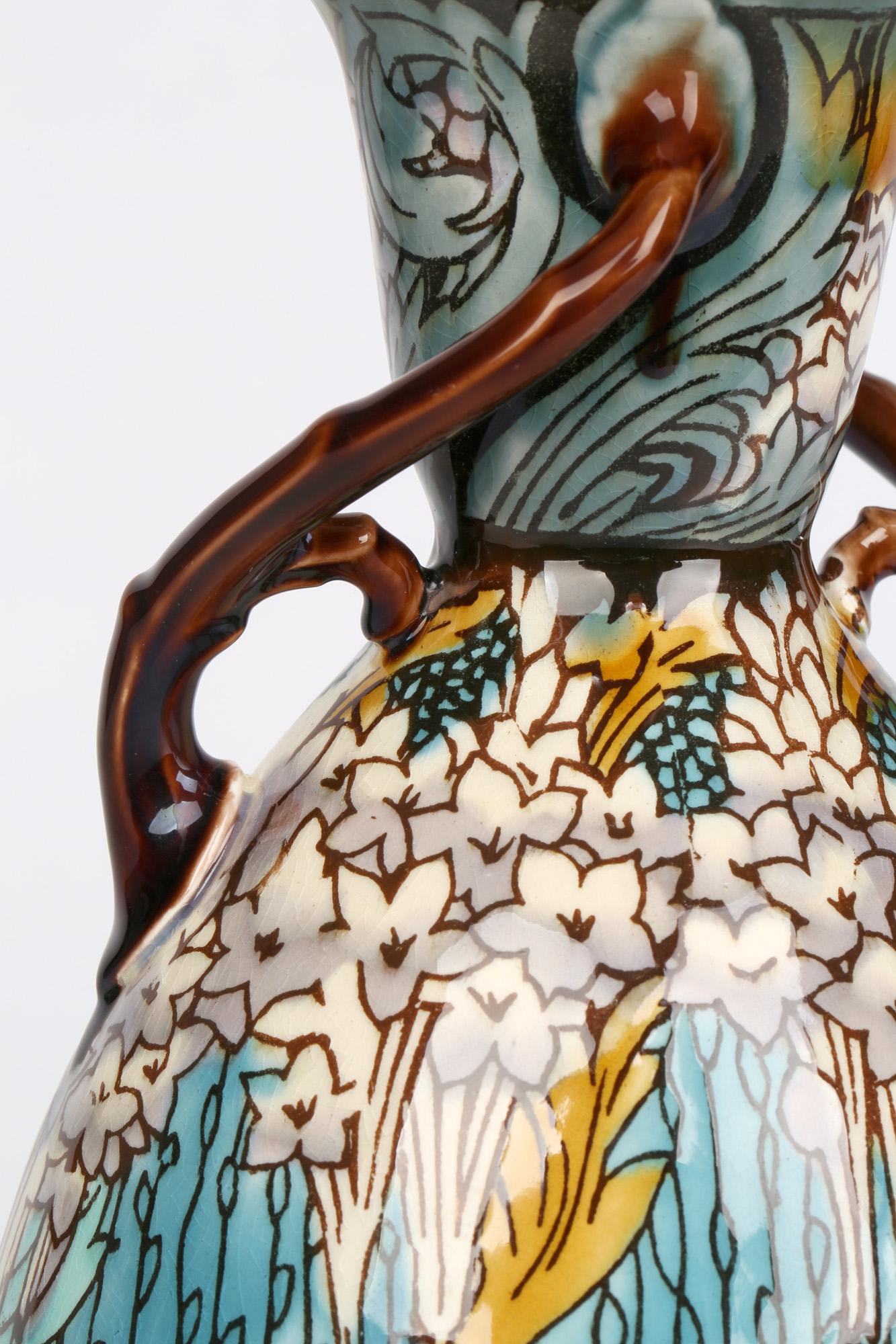 Minton Art Nouveau Floral Decorated Twin Handled Vase 5