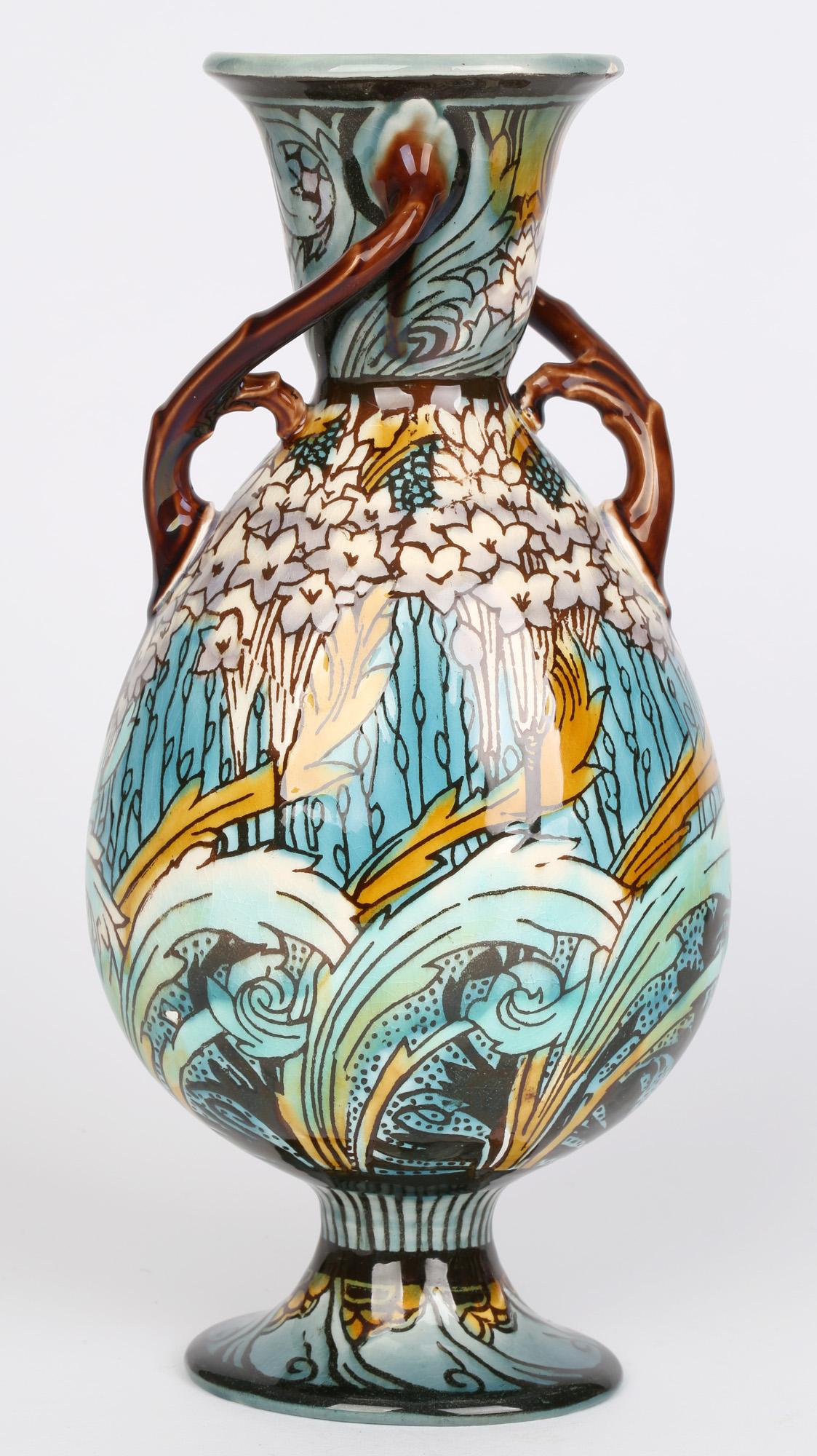Minton Art Nouveau Floral Decorated Twin Handled Vase 6