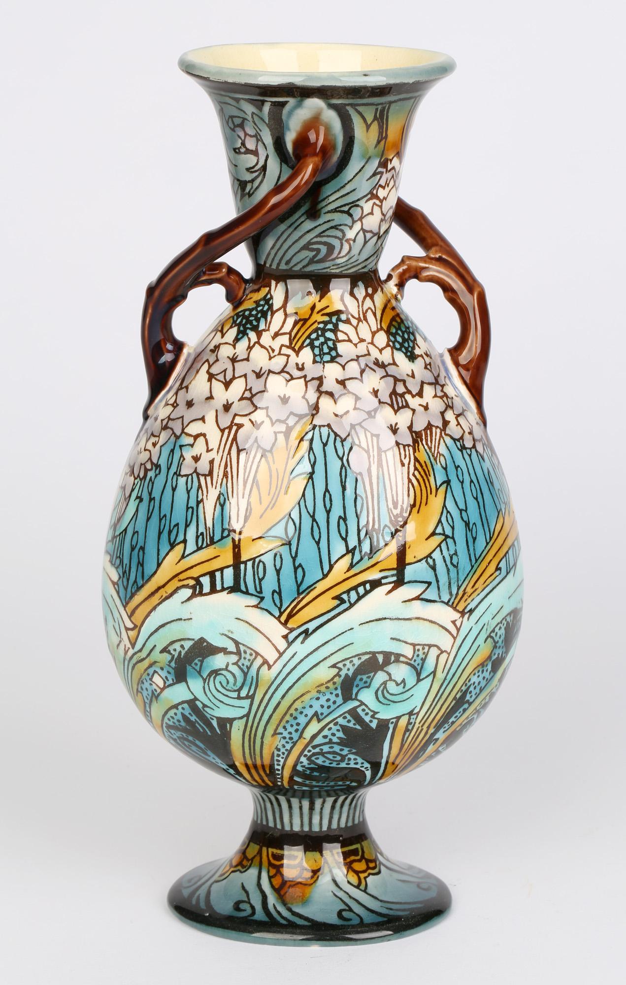 Glazed Minton Art Nouveau Floral Decorated Twin Handled Vase