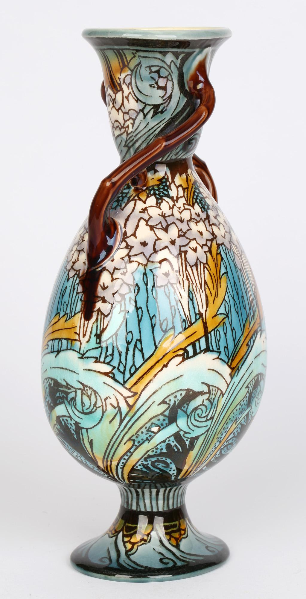 Pottery Minton Art Nouveau Floral Decorated Twin Handled Vase