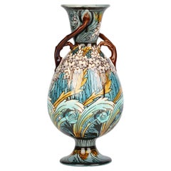 Minton Art Nouveau Floral Decorated Twin Handled Vase