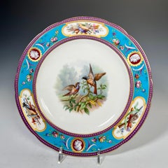Minton Ca 1866 Dessert Set Hand Painted Birds Turquoise with Cameo Reserves