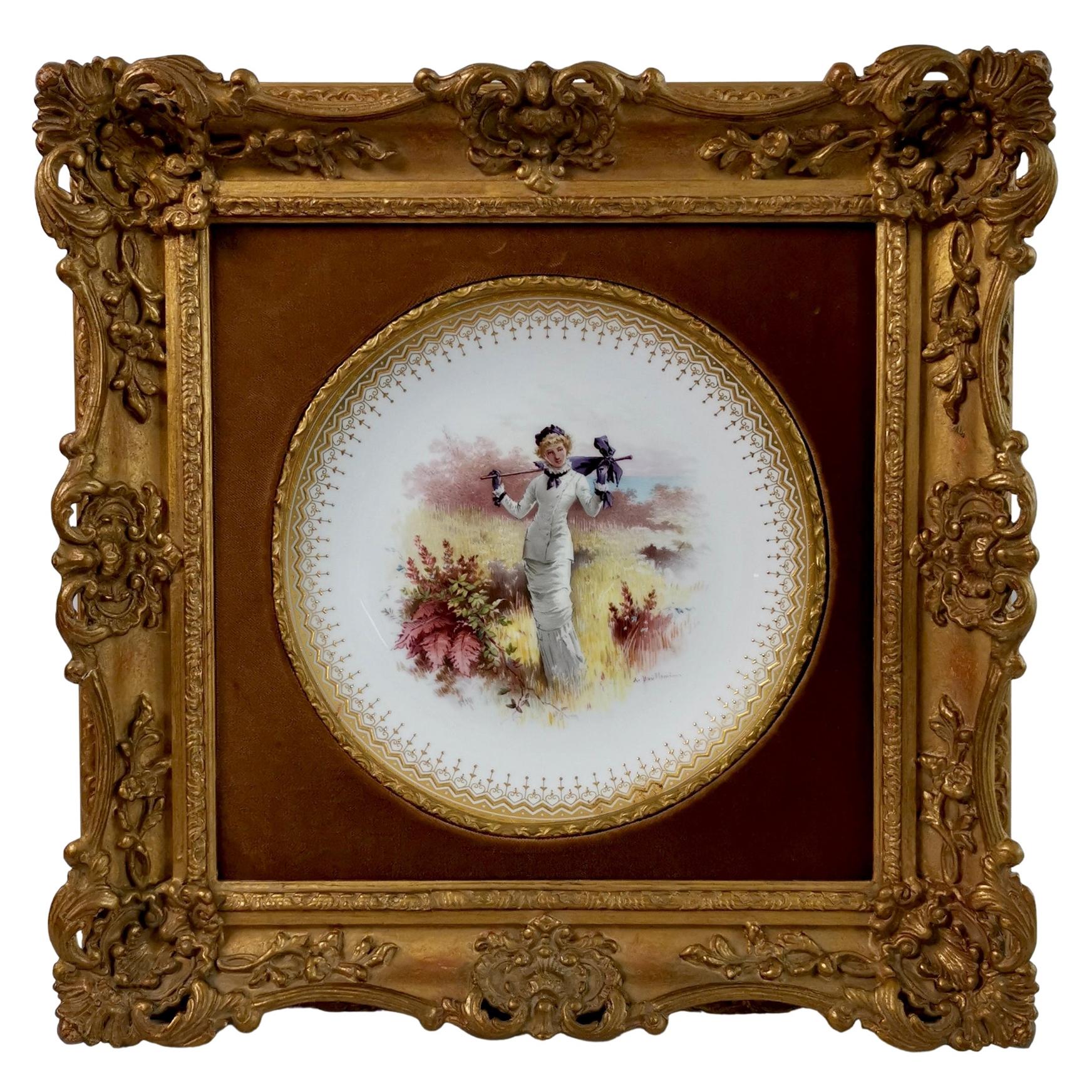Minton Cabinet Plate in Italianate Gilt Frame, Lady in Dunes, A.Boullemier, 1882