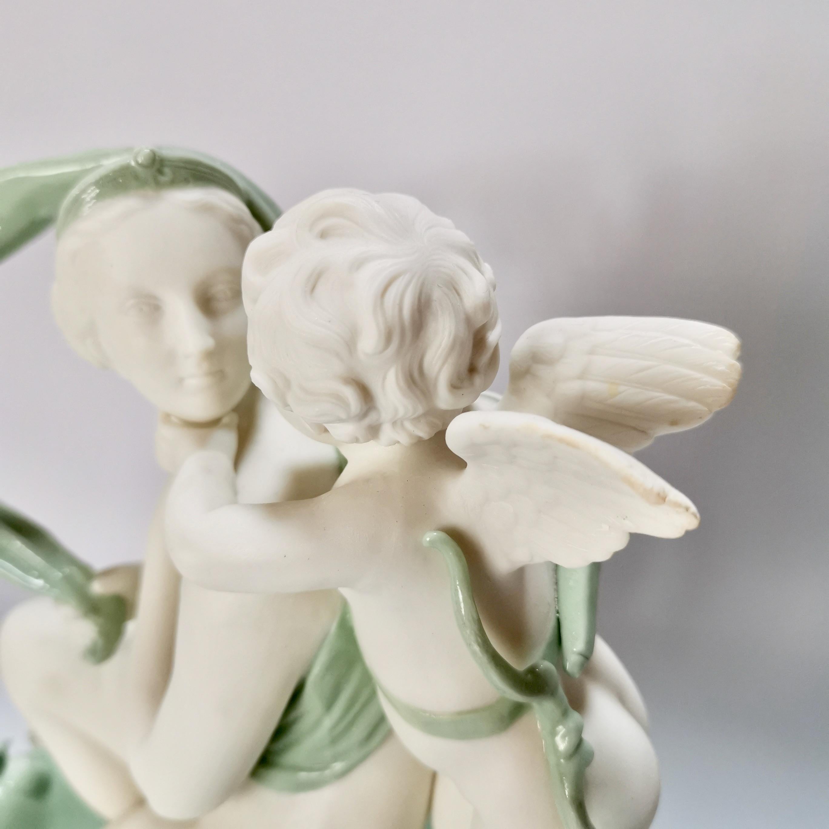 Minton Celadon Parian Porcelain Sculpture, Venus and Cupid, Victorian, 1861 For Sale 1