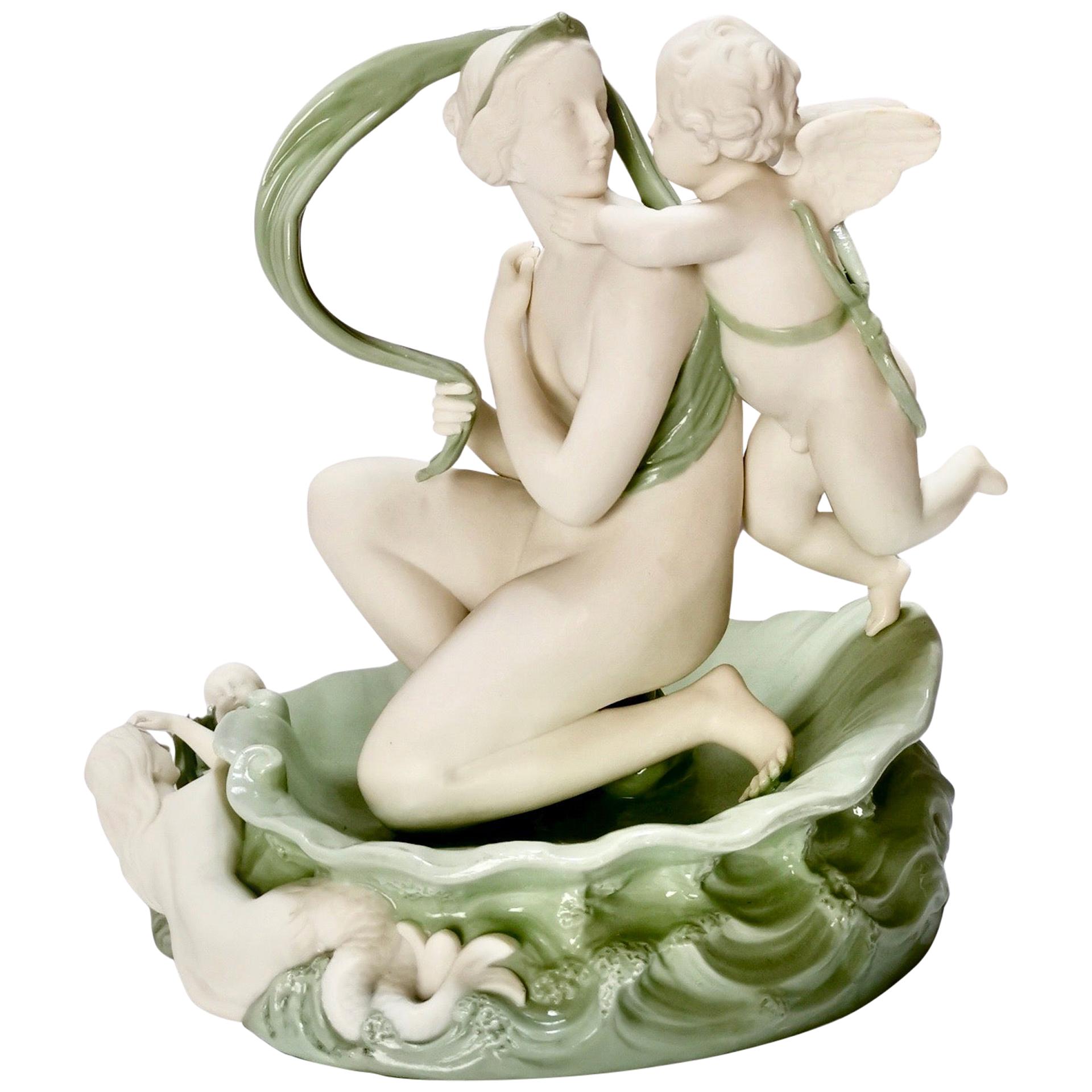 Minton Celadon Parian Porcelain Sculpture, Venus and Cupid, Victorian, 1861