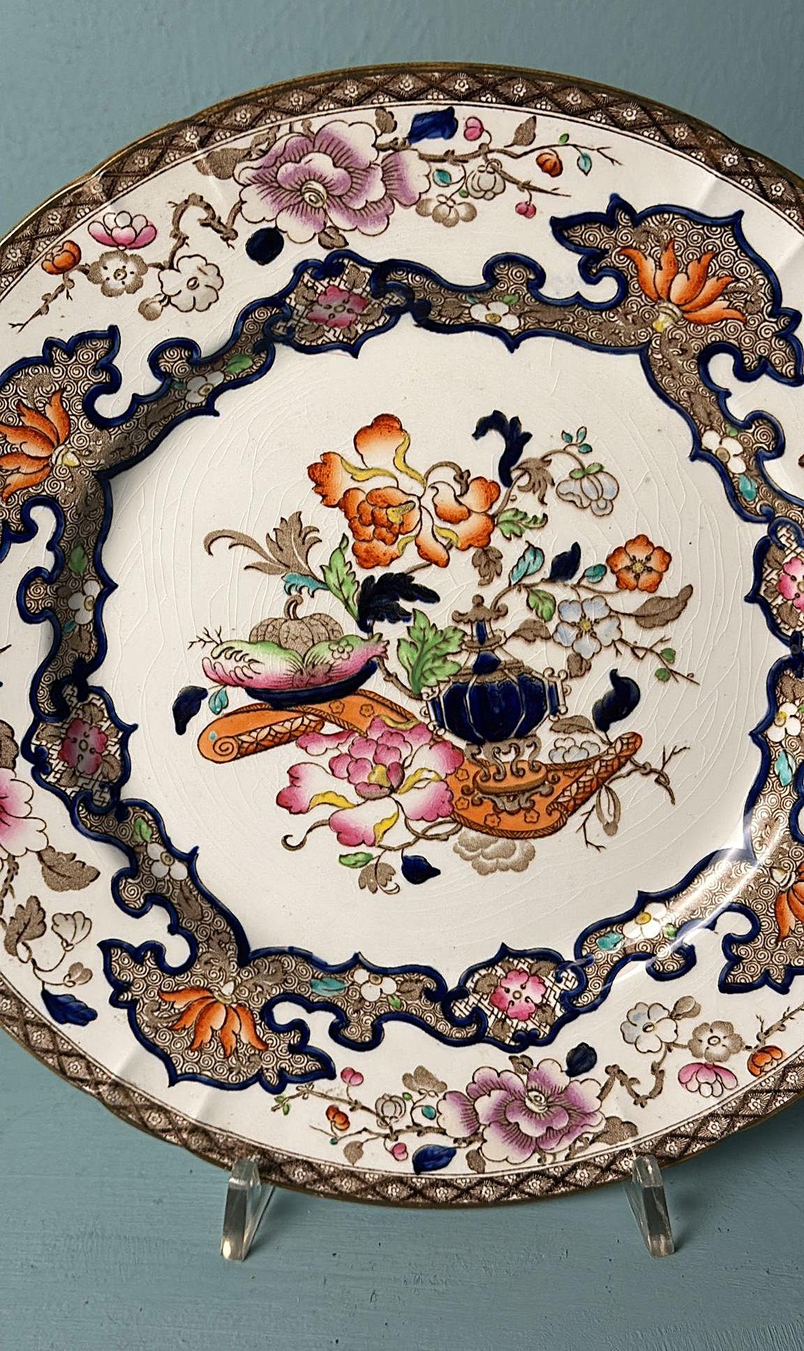 Minton Estilo Chinoiserie  Juego de 12 Platos de Transfer Inglés Pintados a Mano en venta 3