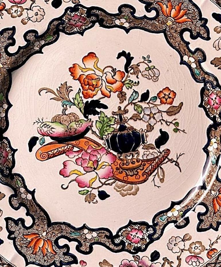 Minton Estilo Chinoiserie  Juego de 12 Platos de Transfer Inglés Pintados a Mano en venta 5