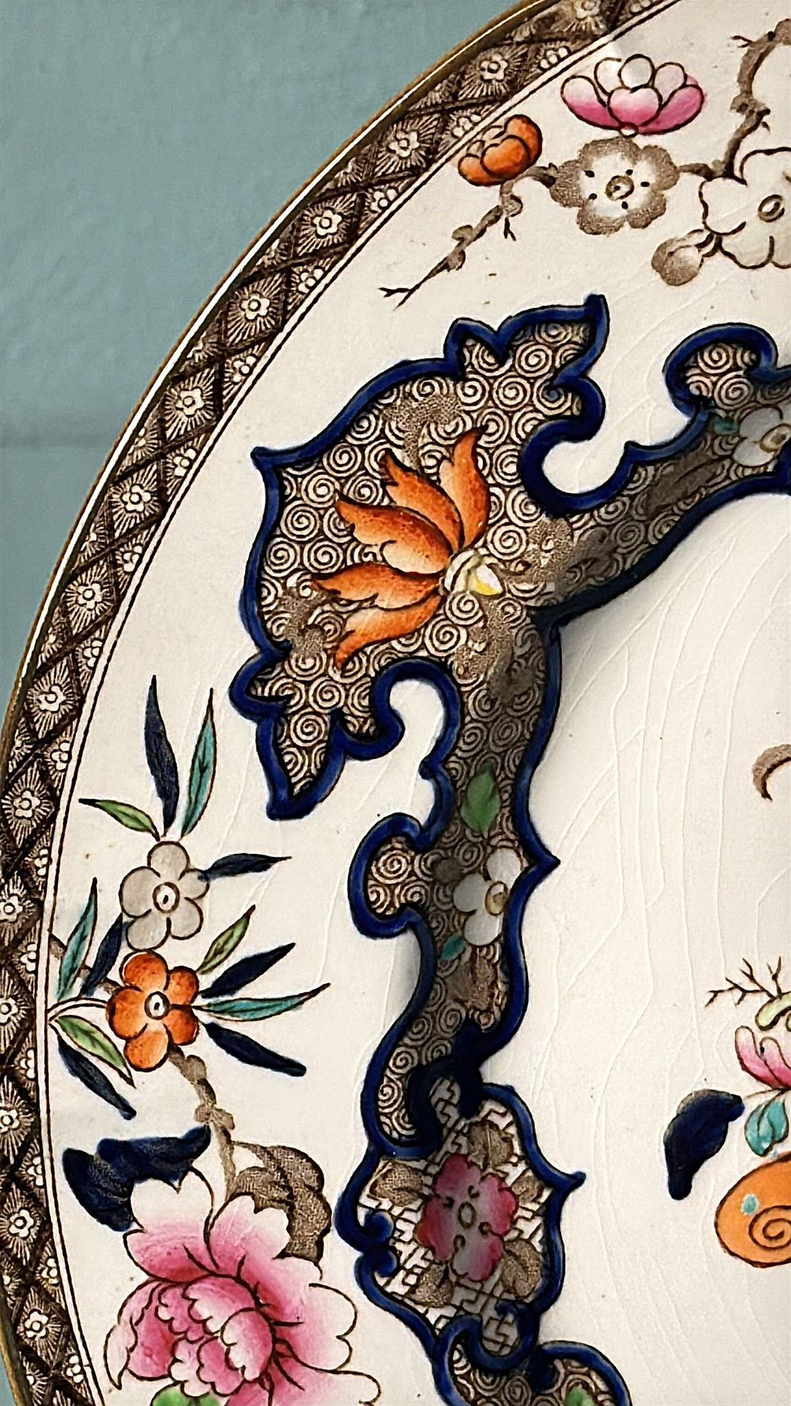 Minton Estilo Chinoiserie  Juego de 12 Platos de Transfer Inglés Pintados a Mano en venta 9