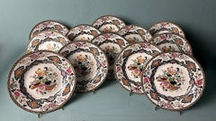 Minton Chinoiserie Style  Set Of 12 Hand-Painted English Transferware Plates