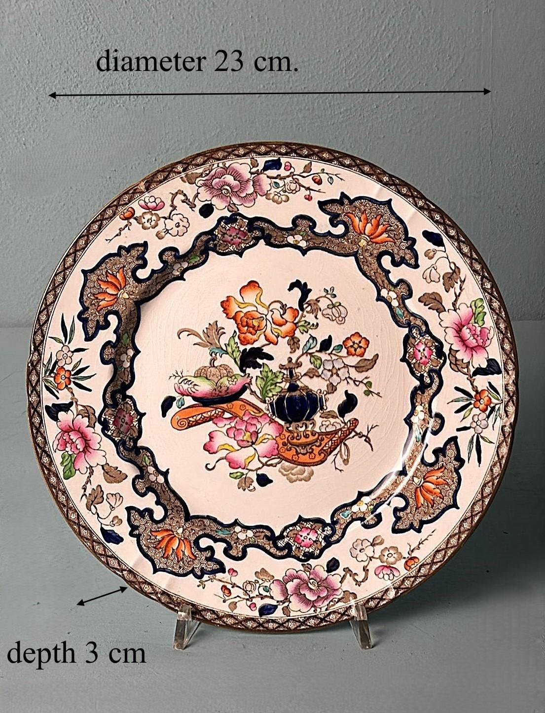 Minton Estilo Chinoiserie  Juego de 12 Platos de Transfer Inglés Pintados a Mano en venta 13