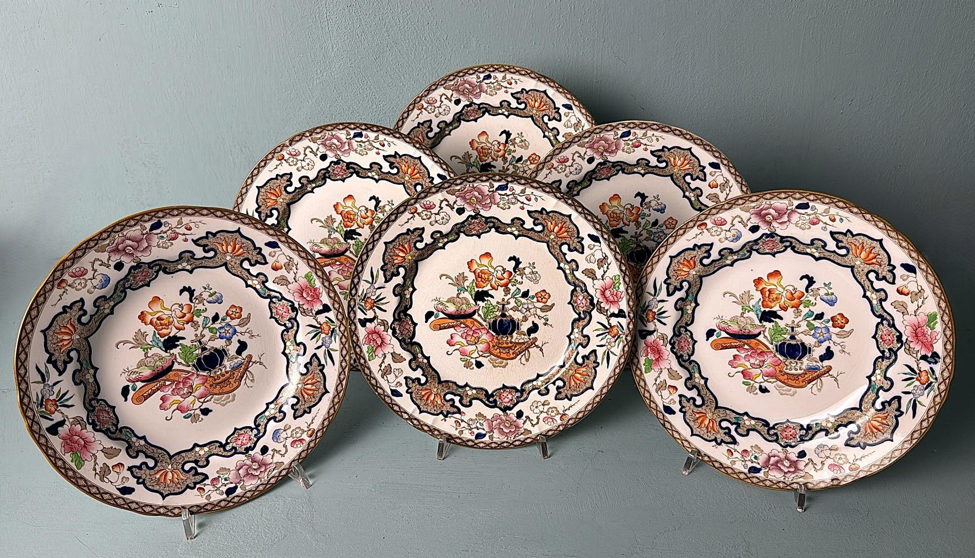 Minton Estilo Chinoiserie  Juego de 12 Platos de Transfer Inglés Pintados a Mano Pintado a mano en venta