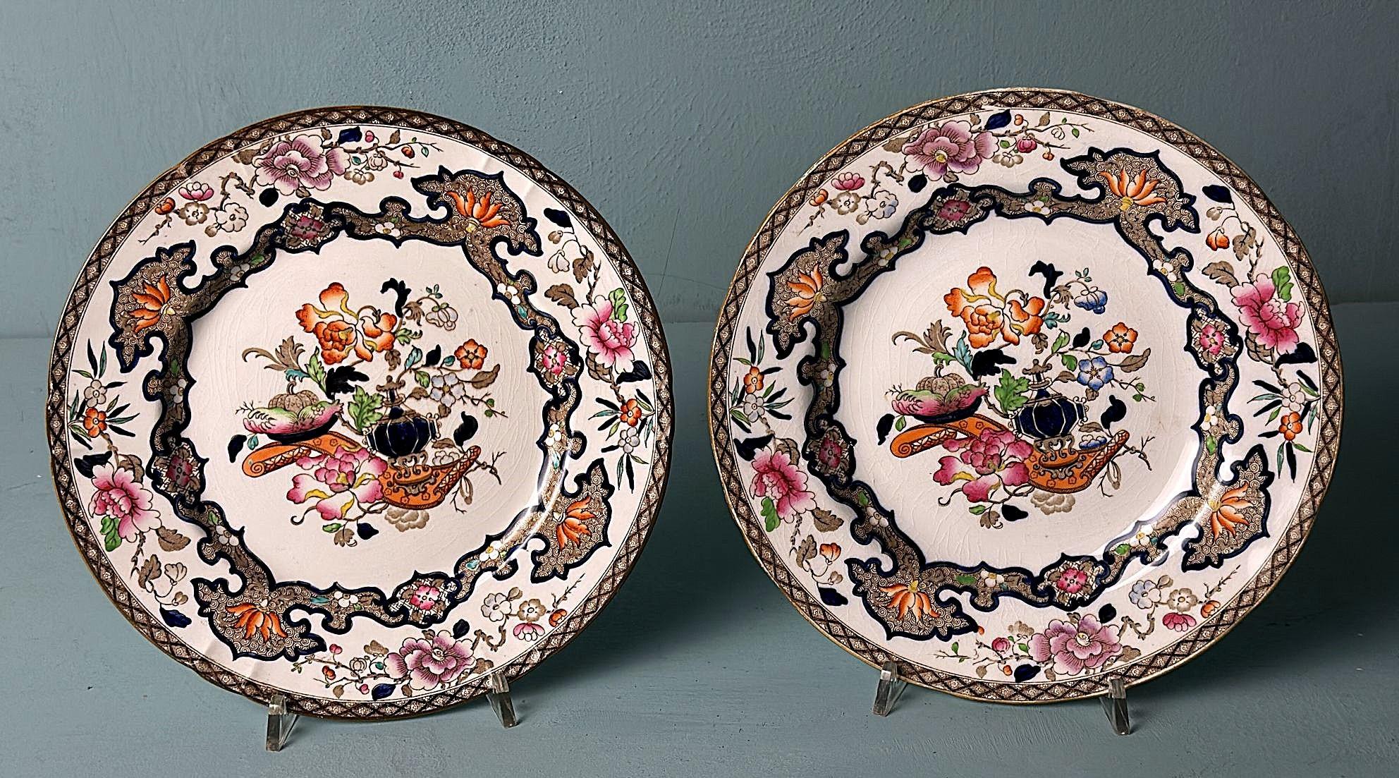 Minton Estilo Chinoiserie  Juego de 12 Platos de Transfer Inglés Pintados a Mano siglo XX en venta