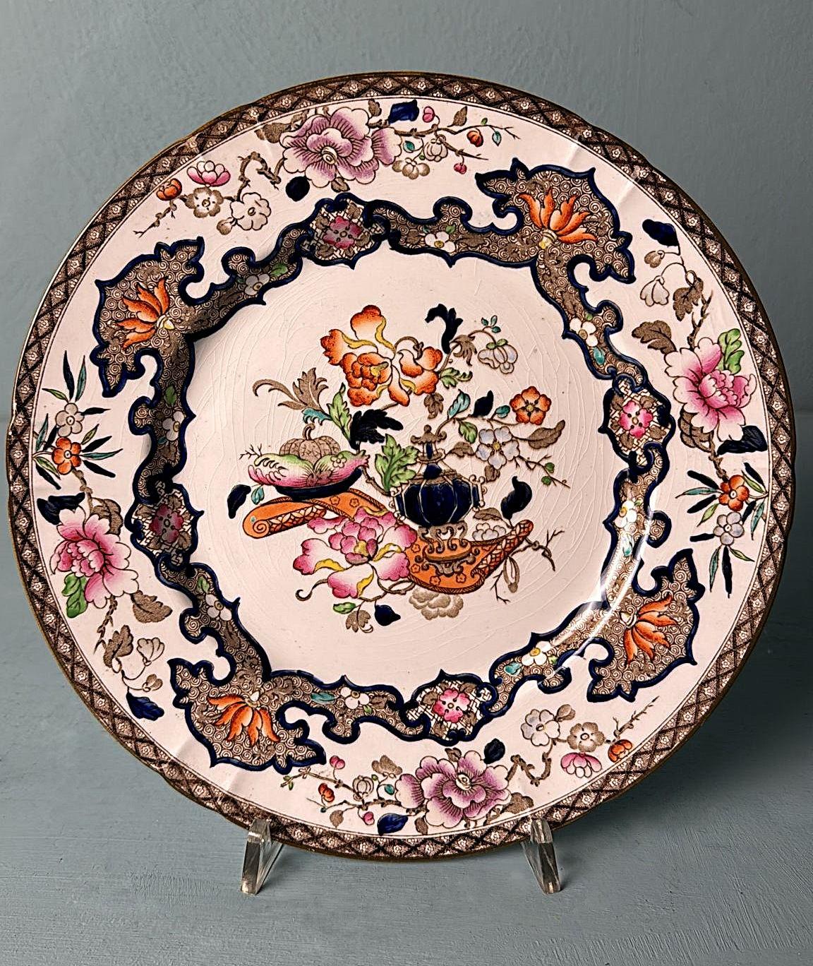 Minton Estilo Chinoiserie  Juego de 12 Platos de Transfer Inglés Pintados a Mano en venta 1