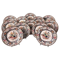 Minton Chinoiserie Style  Set Of 12 Hand-Painted English Transferware Plates