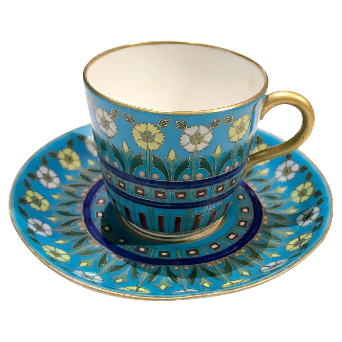 Minton Cloisonné Style Coffee Cup Attributed to Christopher Dresser For Sale