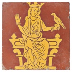 Antique Minton & Co Encaustic Neo-Medieval English Tile Depicting a Queen