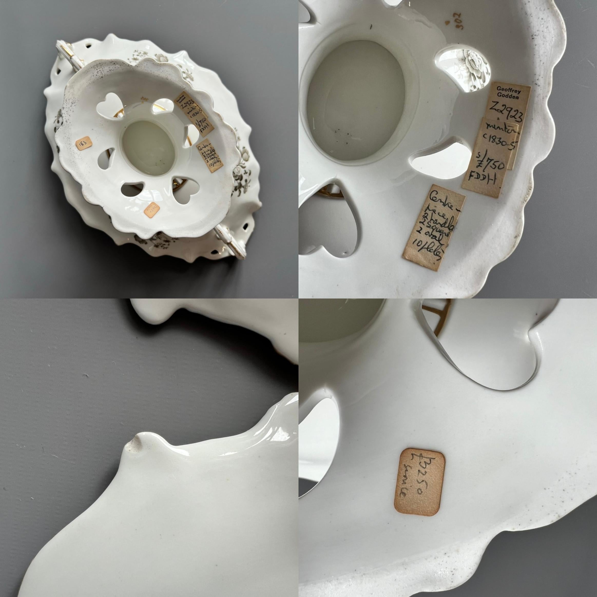 Service à dessert de Minton, coquille inversée blanche avec fleurs monochromes, vers 1830 en vente 11