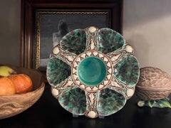Minton Emerald Green Majolica Oyster Plate, Antique, England, 1873