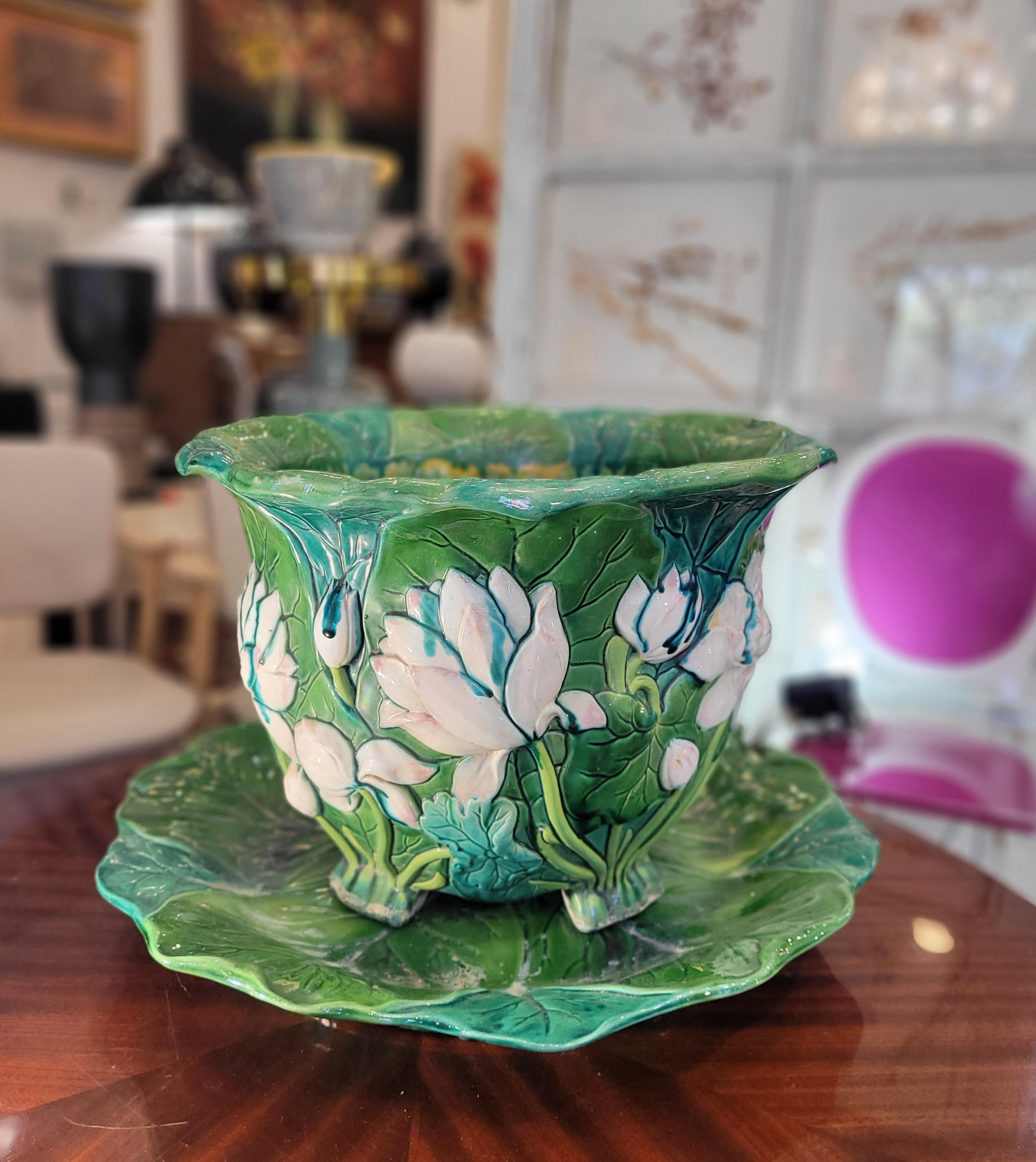 Minton England  Green WATERLILY Ceramic Planter , Art Nouveau  7