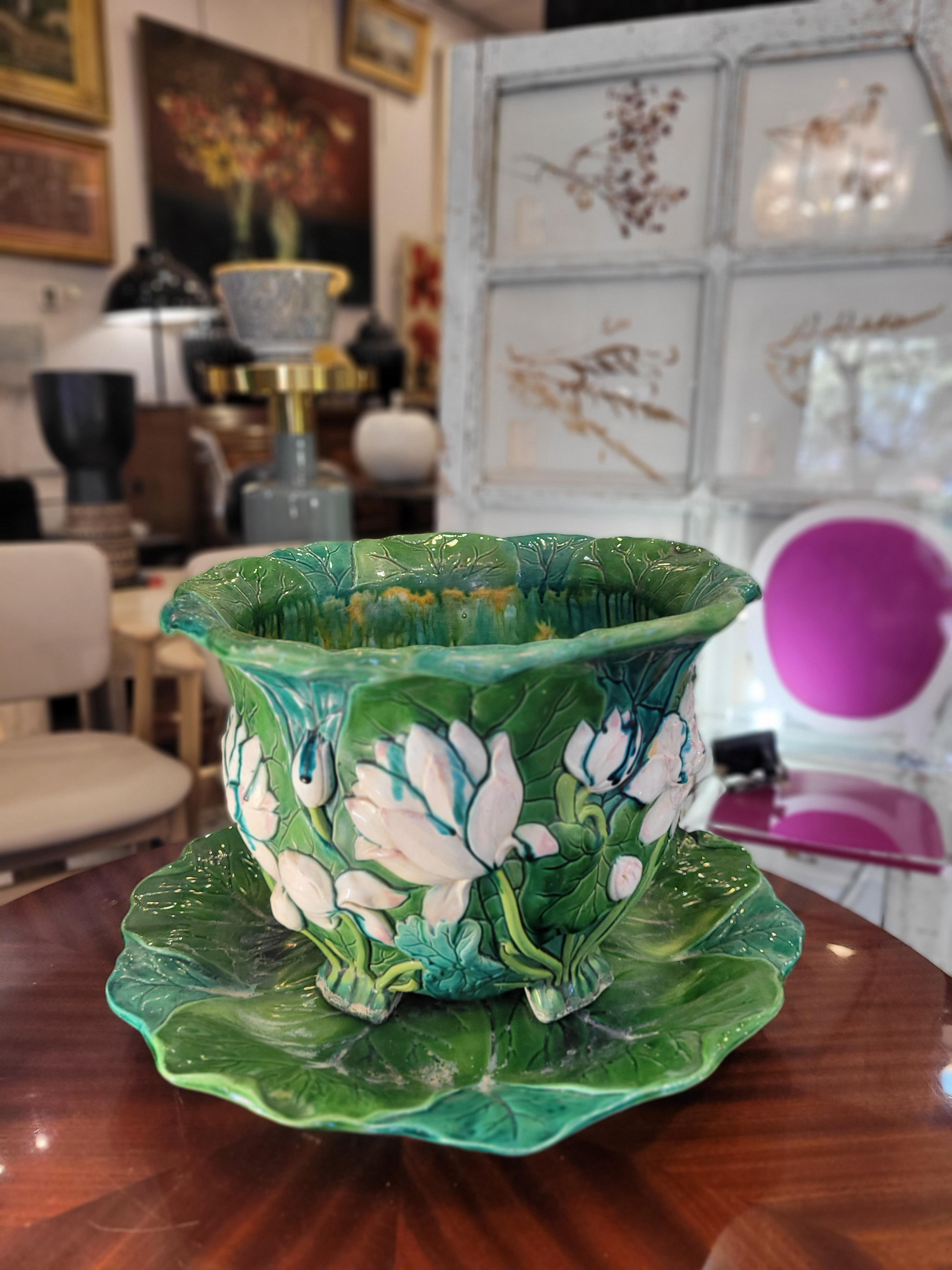 Minton England  Green WATERLILY Ceramic Planter , Art Nouveau  14