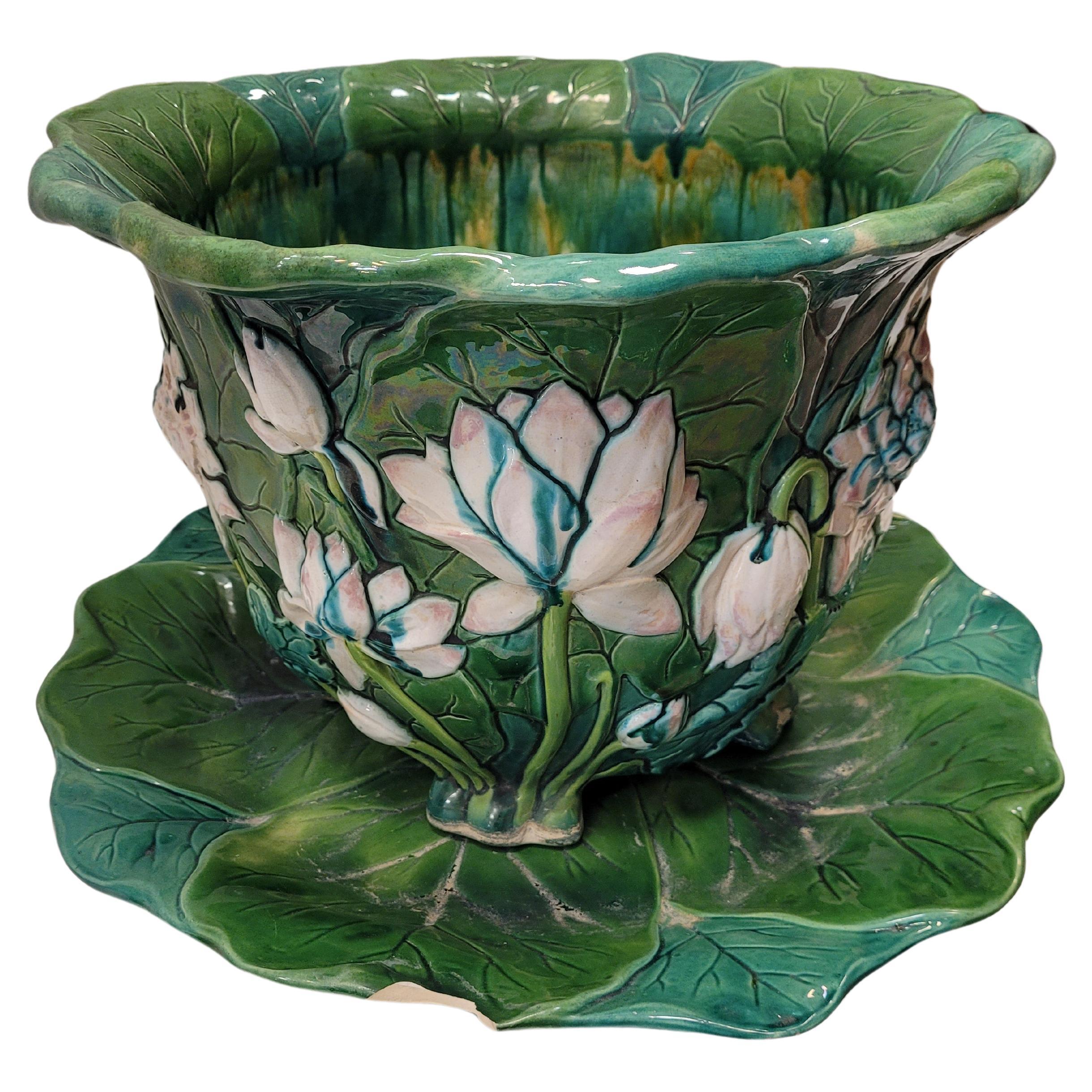 Minton England  Green WATERLILY Ceramic Planter , Art Nouveau