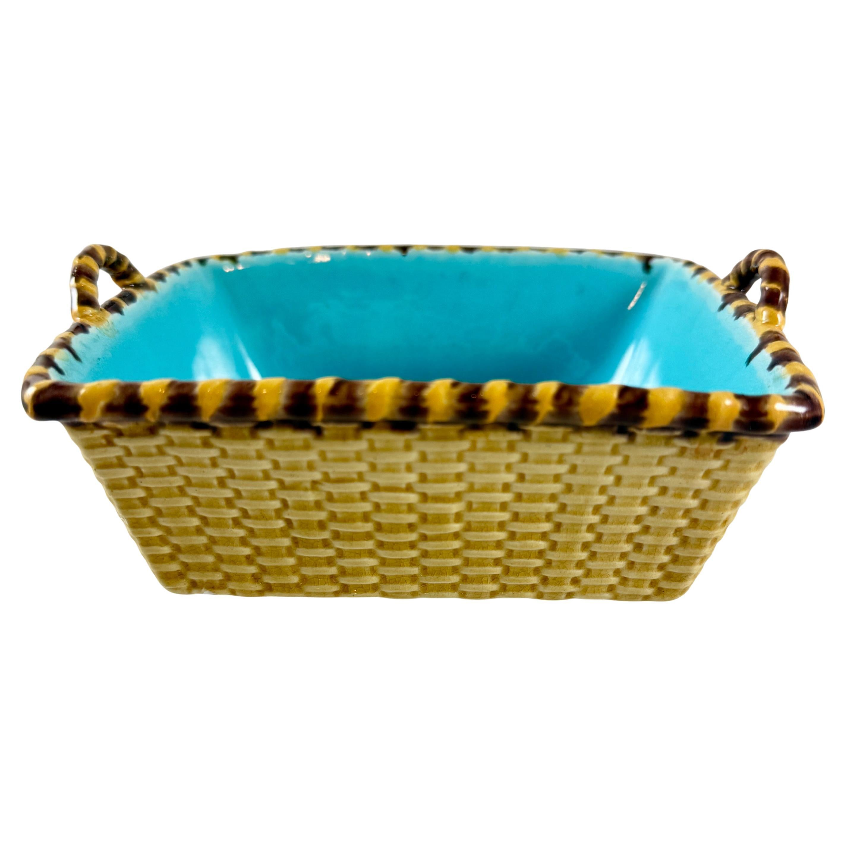 Minton English Majolica Yellow Trinket Basket Vide-Poche