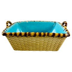 Minton English Majolica Yellow Trinket Basket Vide-Poche