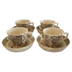 Antique Minton, 'Faisan', Aesthetic Movement Tea Cups & Saucers, U.K., Circa 1880
