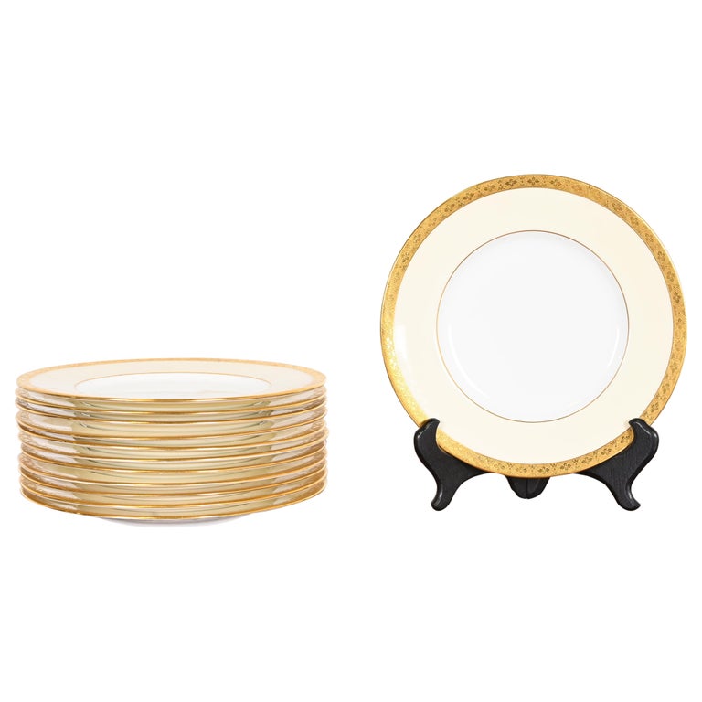 Minton for Tiffany and Porcelain Dessert Plates with Gold Gilt
