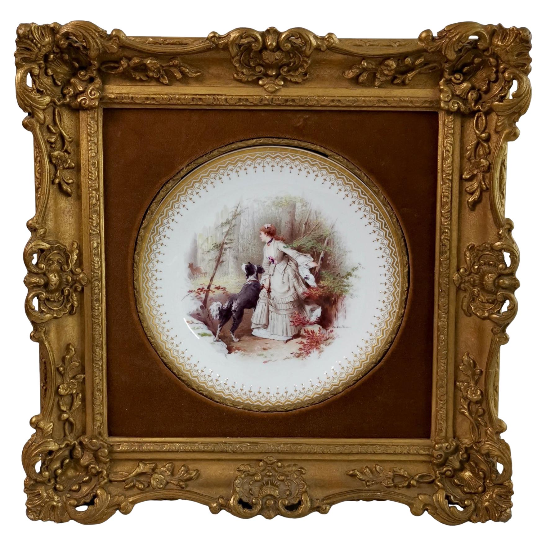 Minton Framed Cabinet Plate, Italianate Gilt, Lady in Forest, A.Boullemier, 1882