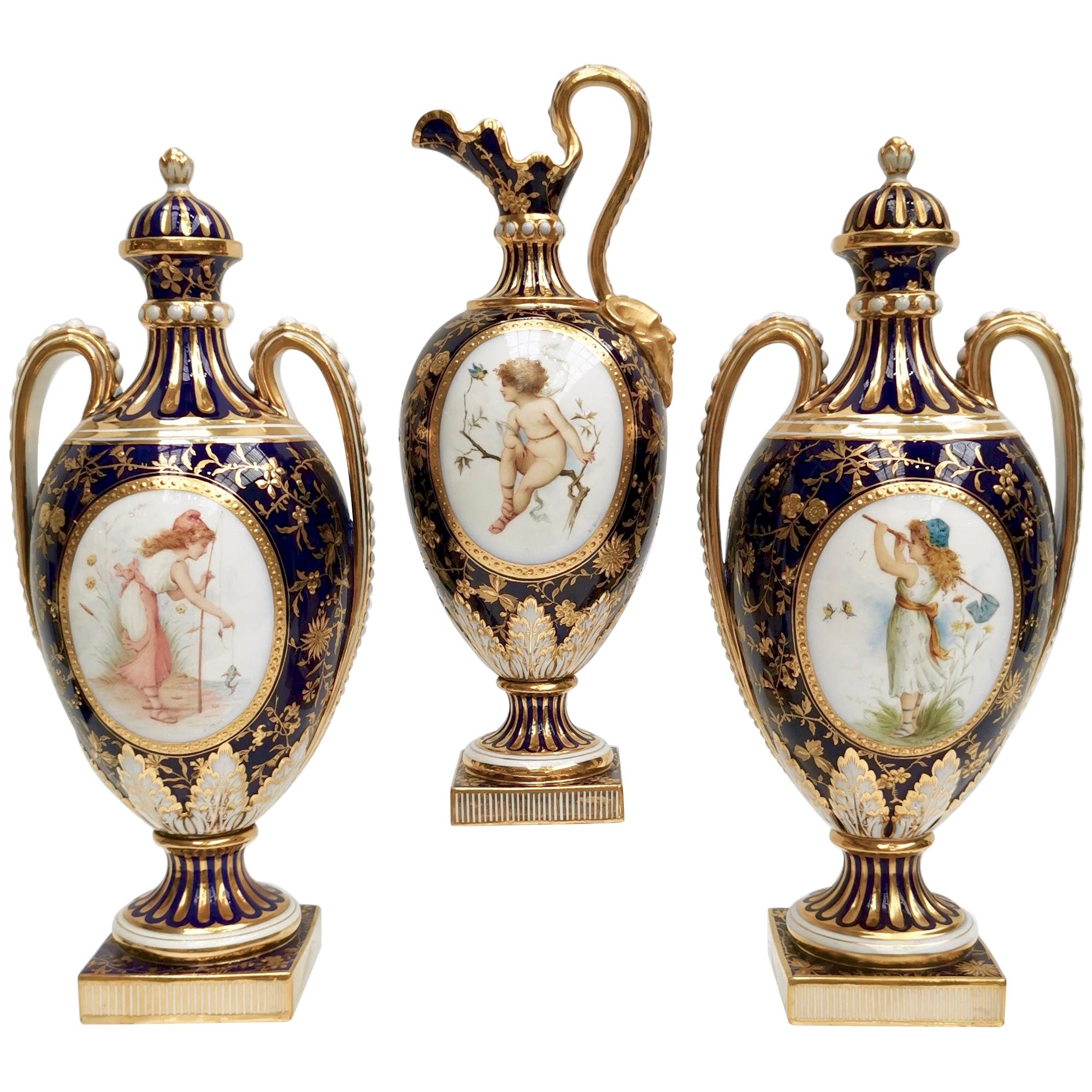 Minton Garniture Decorated and Signed by Antonin Boullemier, 1891