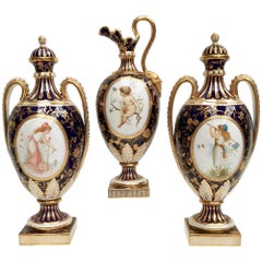 Antique Minton Garniture Decorated and Signed by Antonin Boullemier, 1891