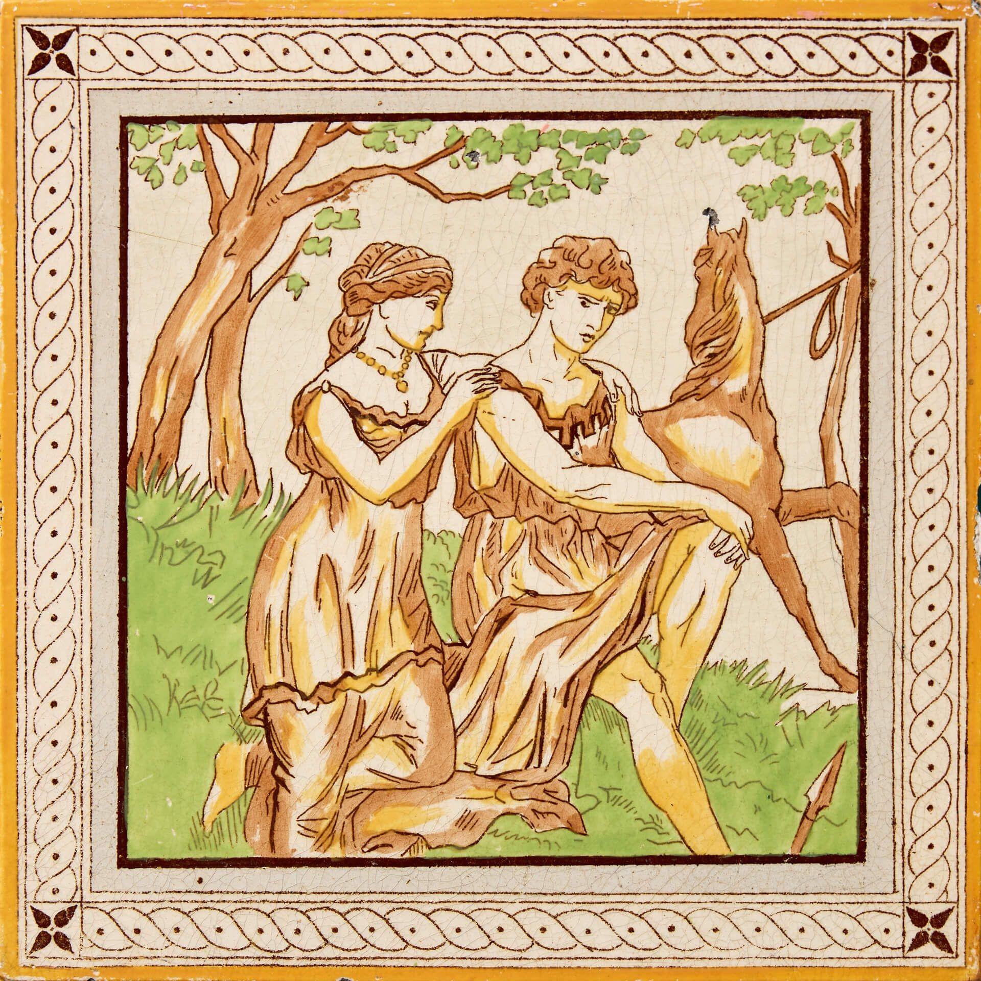 Néoclassique Minton Hollins 8-inch Venus & Adonis Tile en vente