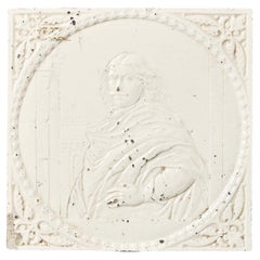 Minton Hollins, antica piastrella ritratto con smalto di stagno raffigurante un nobile