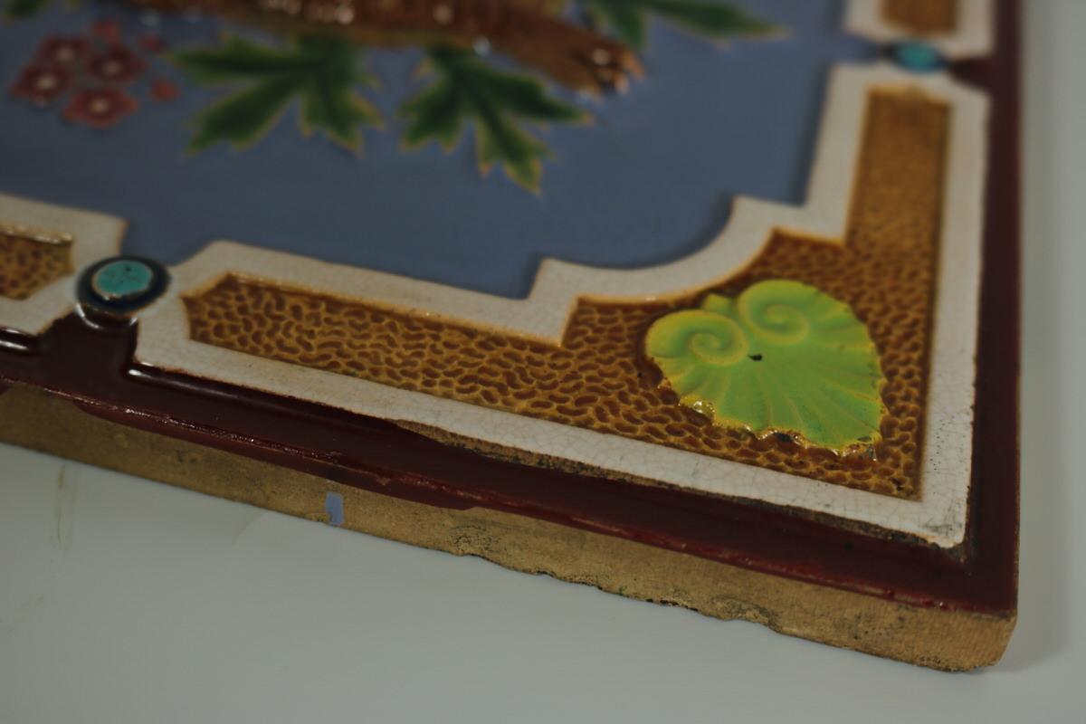 Victorian Minton Hollins & Co. Majolica Bird Tile