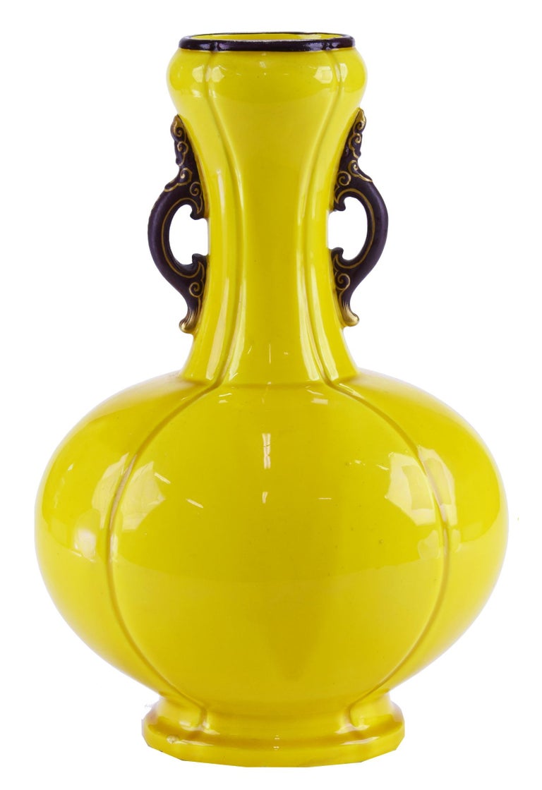 Minton Imperial Yellow Chinese Style Majolica Vase, circa 1875 at 1stDibs