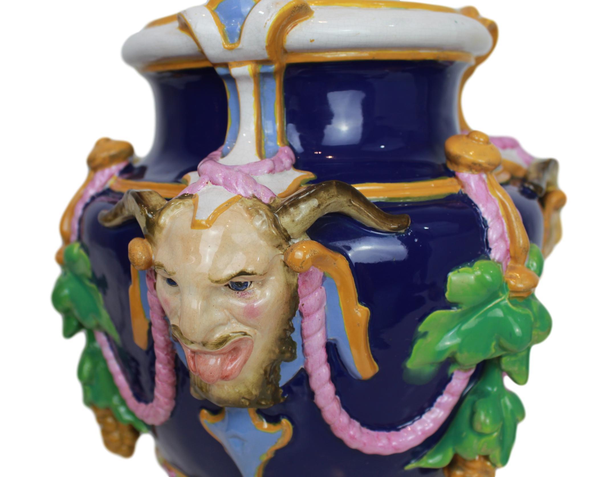 Molded Minton Majolica 'Bacchus' Vase Cobalt Blue-Ground, English, Dated 1856 For Sale