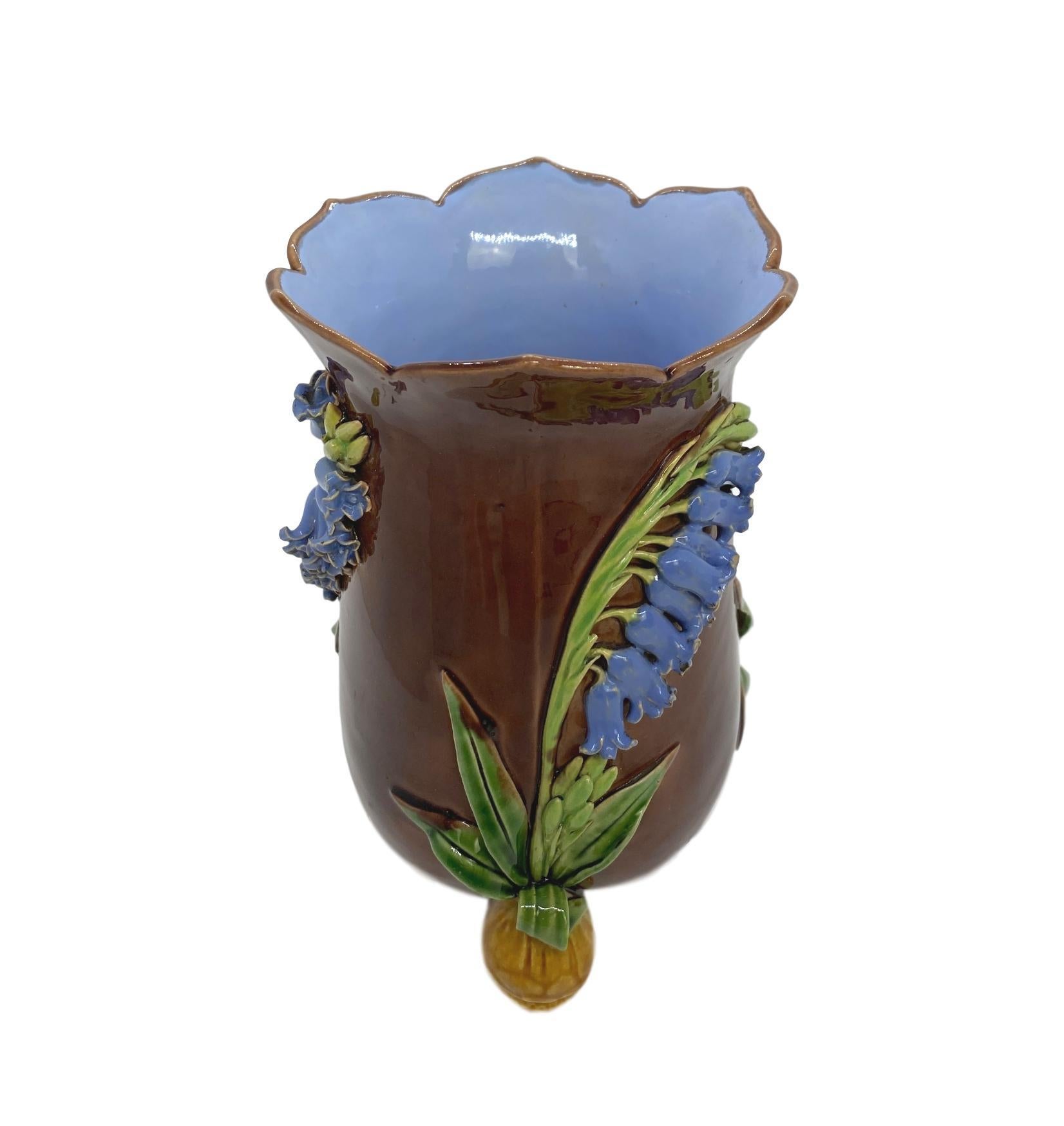 Victorian Minton Majolica Bluebells Vase in Periwinkle Blue, English, Dated 1853