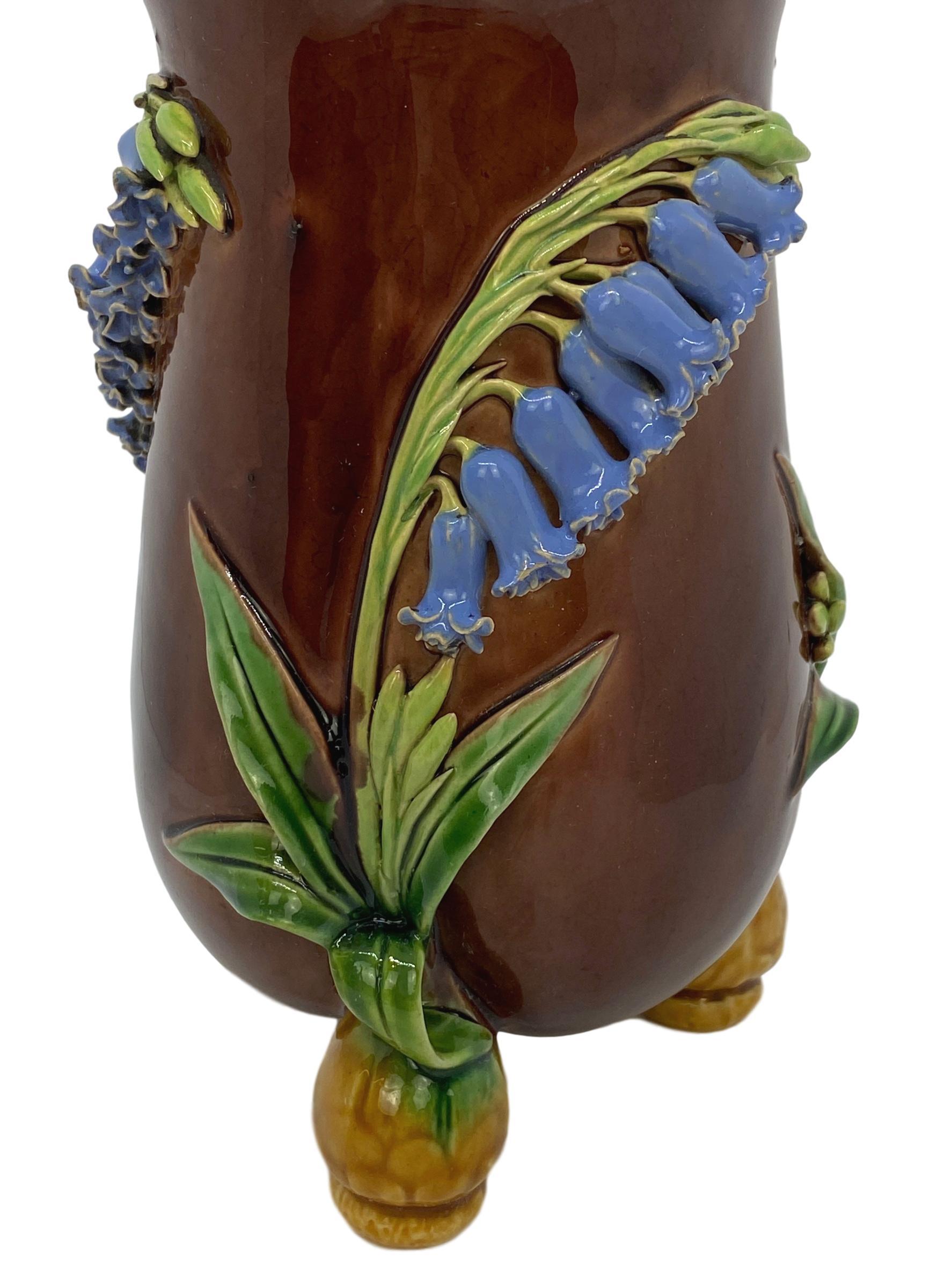 Molded Minton Majolica Bluebells Vase in Periwinkle Blue, English, Dated 1853
