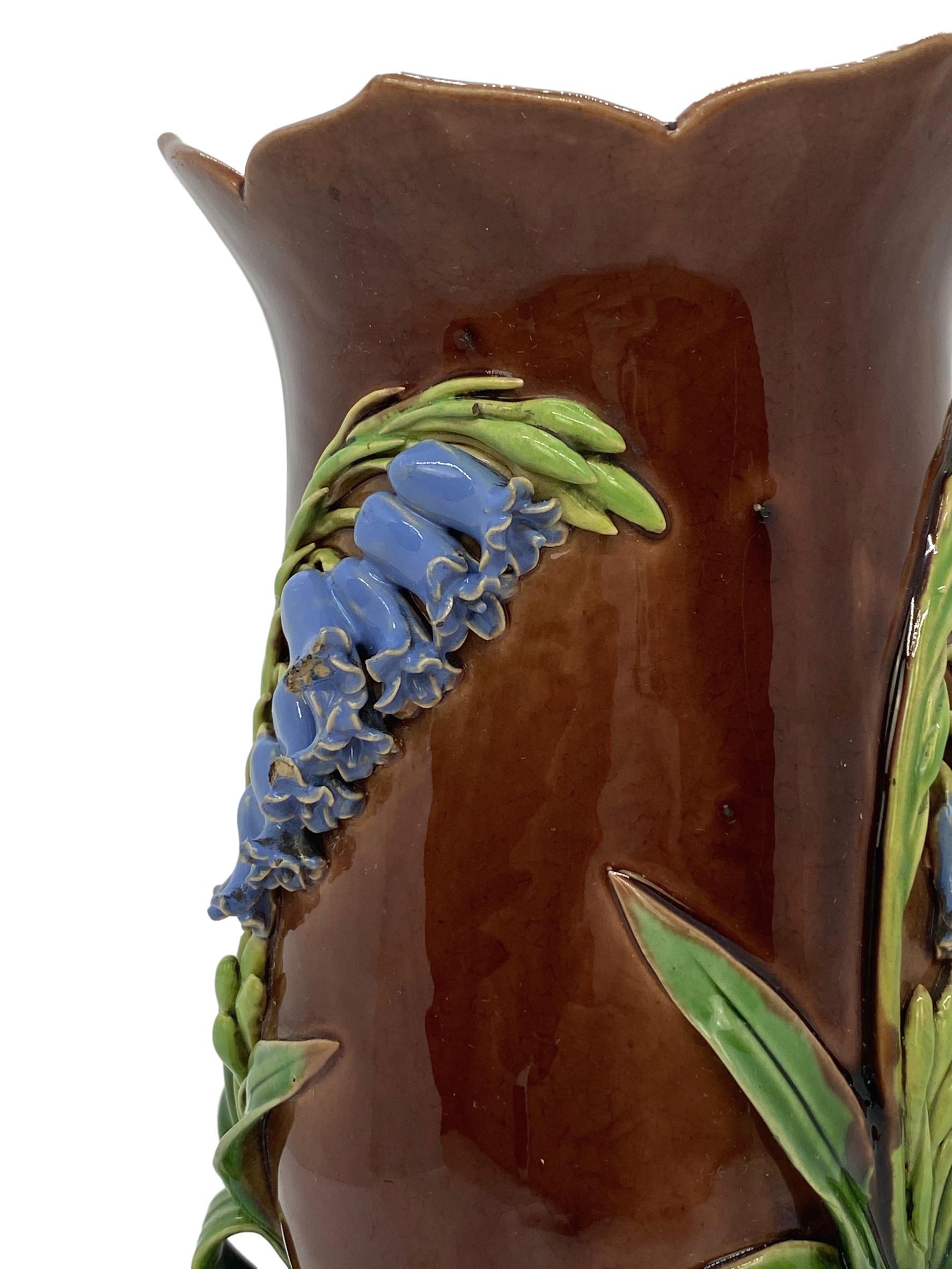 Minton Majolica Bluebells Vase in Periwinkle Blue, English, Dated 1853 In Good Condition In Banner Elk, NC