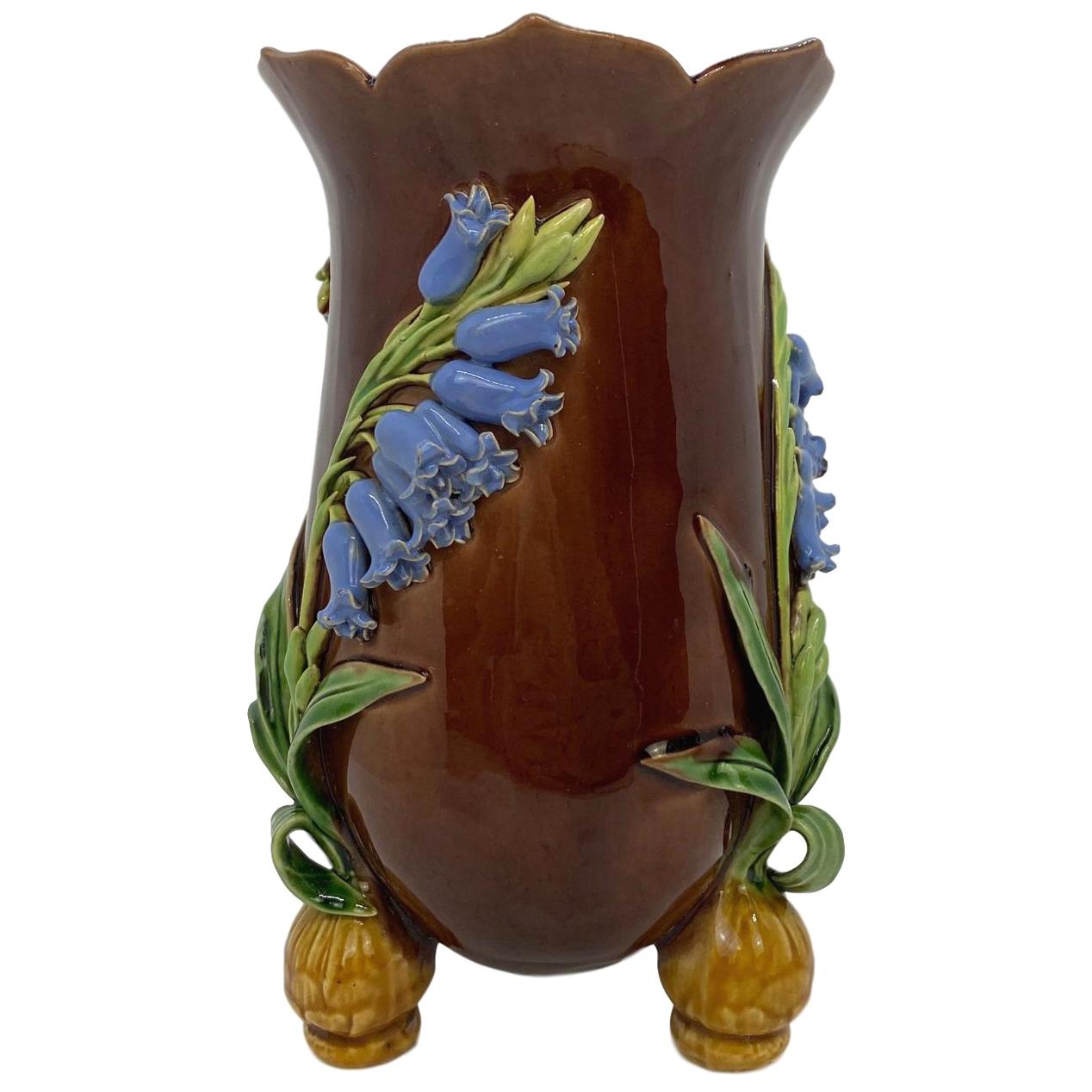 Minton Majolica Bluebells Vase in Periwinkle Blue, English, Dated 1853