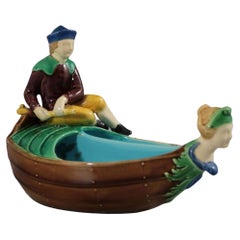 Used Minton Majolica Boy on Boat Dish