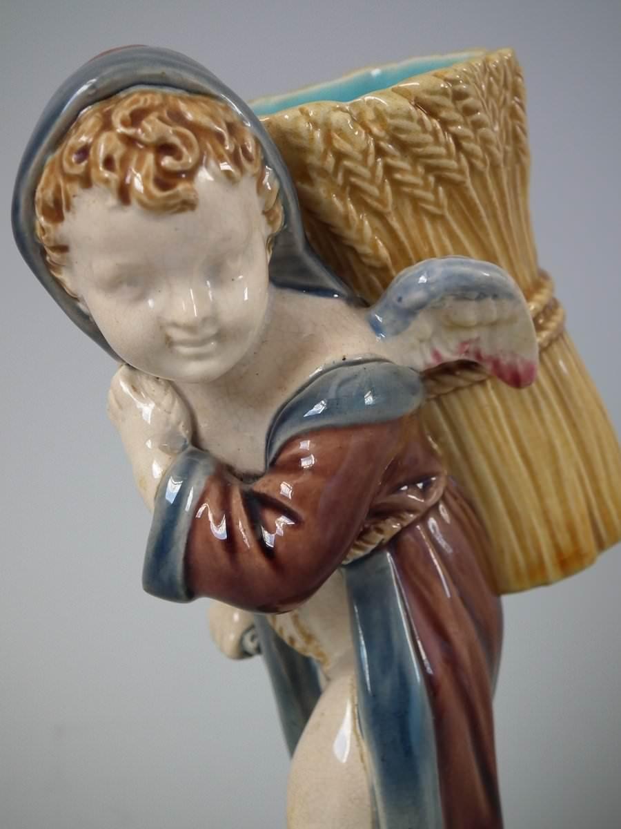 Late 19th Century Minton Majolica Cherub Flower Holder For Sale